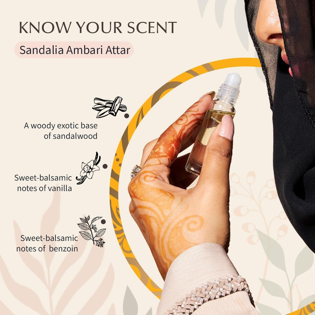 Ambari Attar Oil by Dukhni | Arabic perfume oils for men and women | 100% pure ittar roll on perfume, chandan, sandal, sandalwood oil | Eid, Ramadan Gifts, Non Alcoholic & Vegan Islamic Fragrances