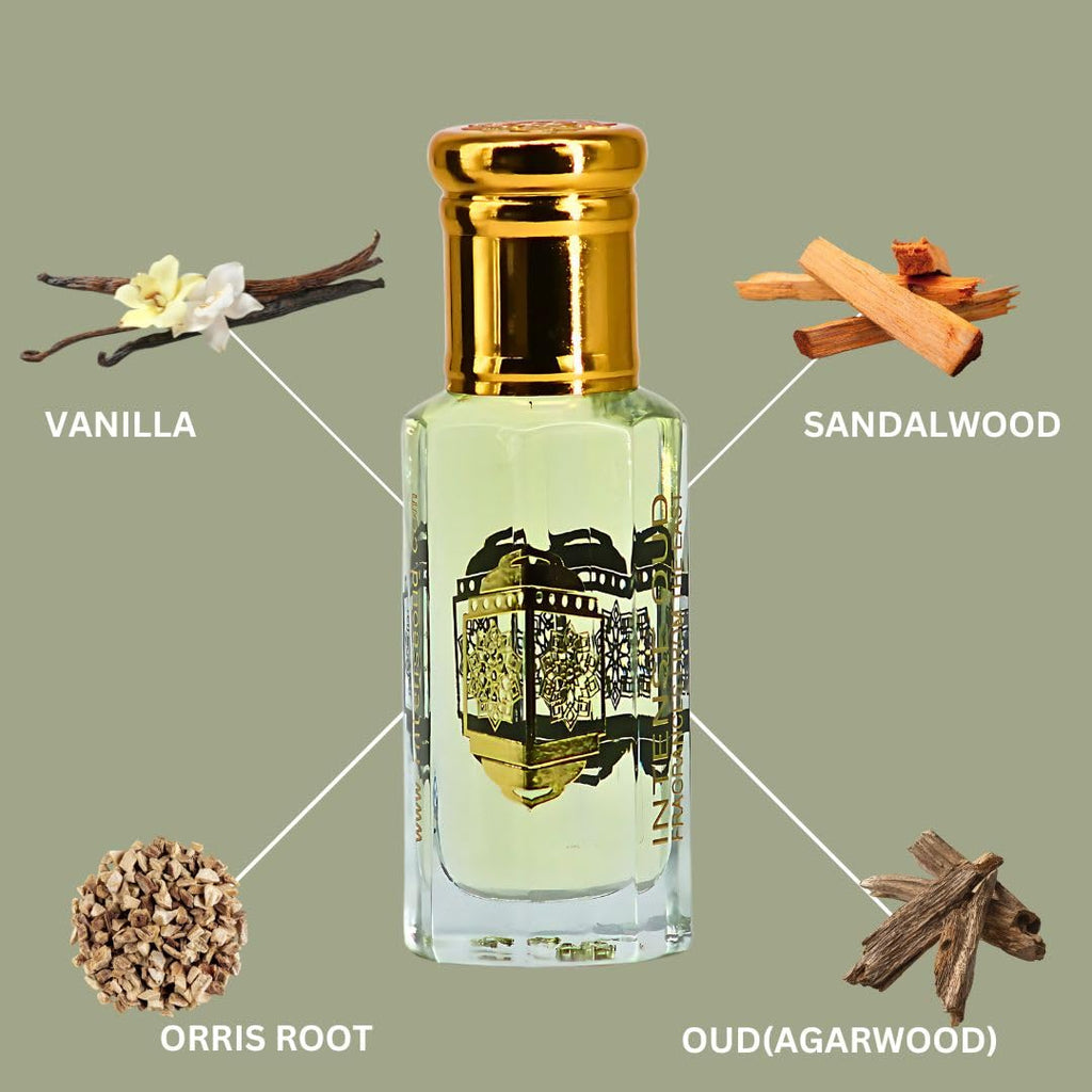 INTENSE OUD Woody Vanilla Long Lasting Arabian Perfume Oils for Women 12ML (0.40 OZ) Concentrated Perfume Oil with Sweet Vanilla, Soft Sandalwood & Rich Oud – Fragrance Oil in Black Gift Box