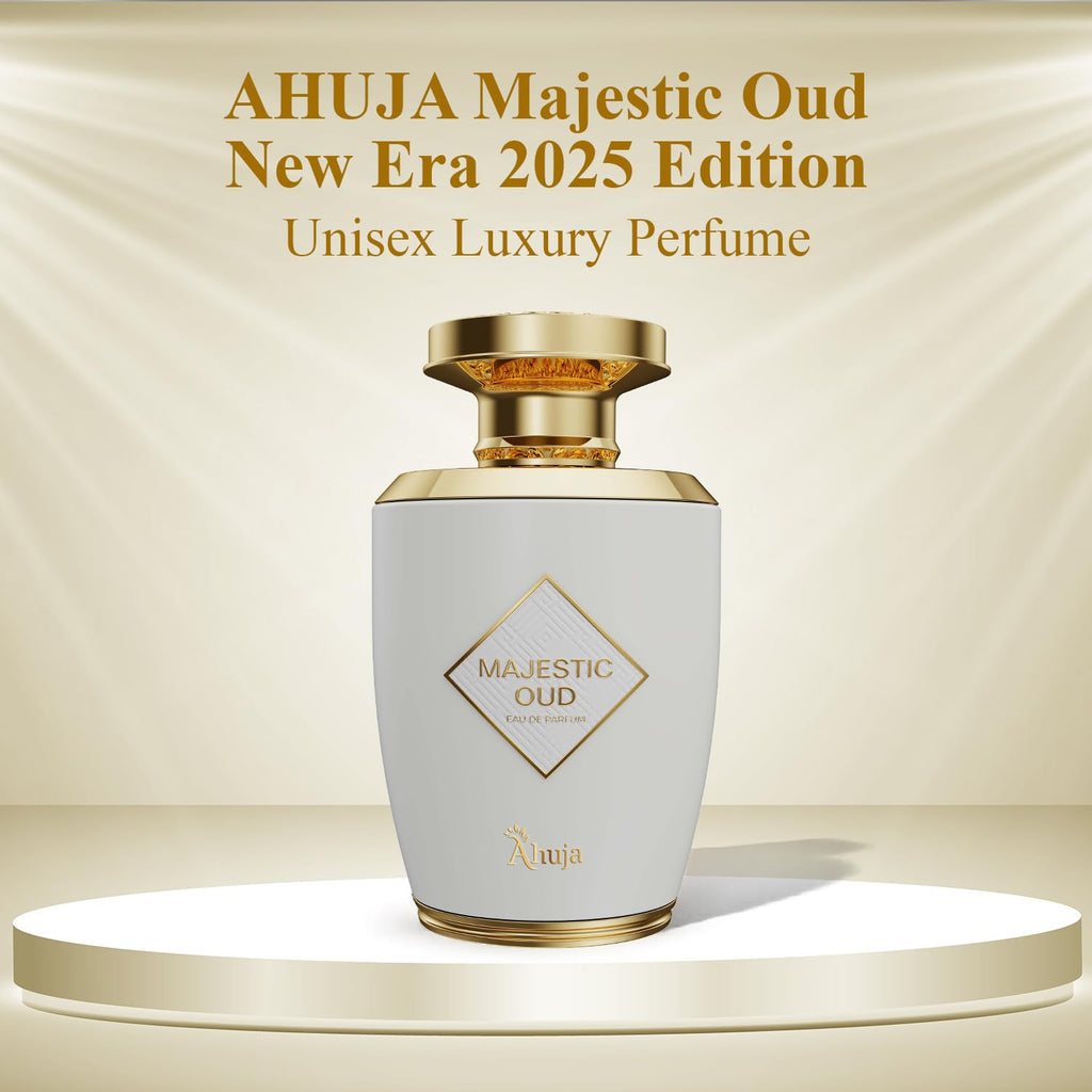 AHUJA Majestic Oud Eau De Parfum 3.4 fl oz – Unisex Perfume for Men & Women, Long Lasting Luxury Fragrance with Oud, Vanilla, Raspberry, Rose, Peony, Patchouli & Woody Notes – Elegant Gift Scent