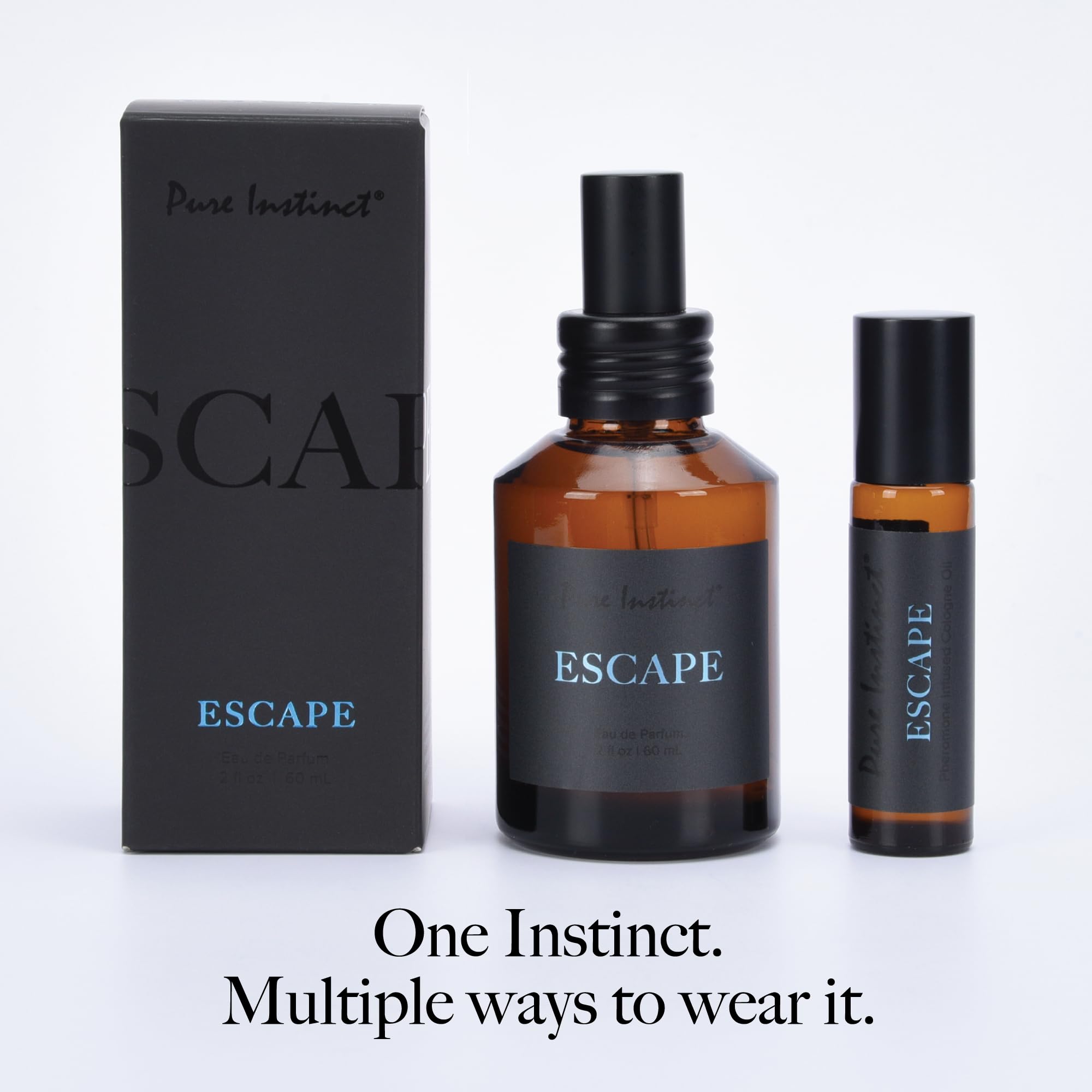 Pure Instinct ESCAPE The Original Pheromone Infused Essential Oil Perfume Cologne - Men's Collection - TSA Ready (Roll On Bottle 0.34 Fl. Oz./10.2mL)