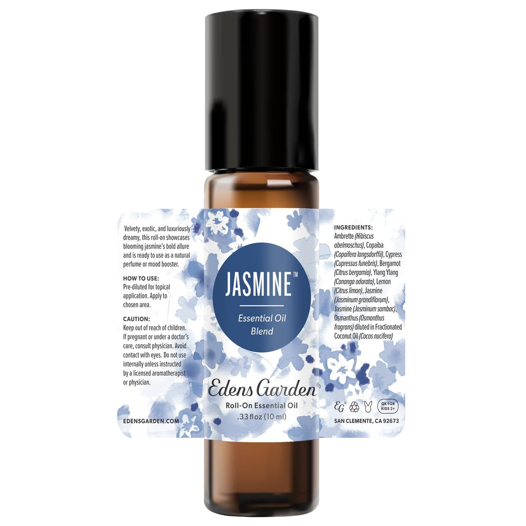 Edens Garden Jasmine Essential Oil Roll-On – Pre-Diluted Floral Blend, 100% Pure Aromatherapy & Natural Perfume, Calming Skin Safe Travel Roll-On, 10 ml (.33 fl oz)