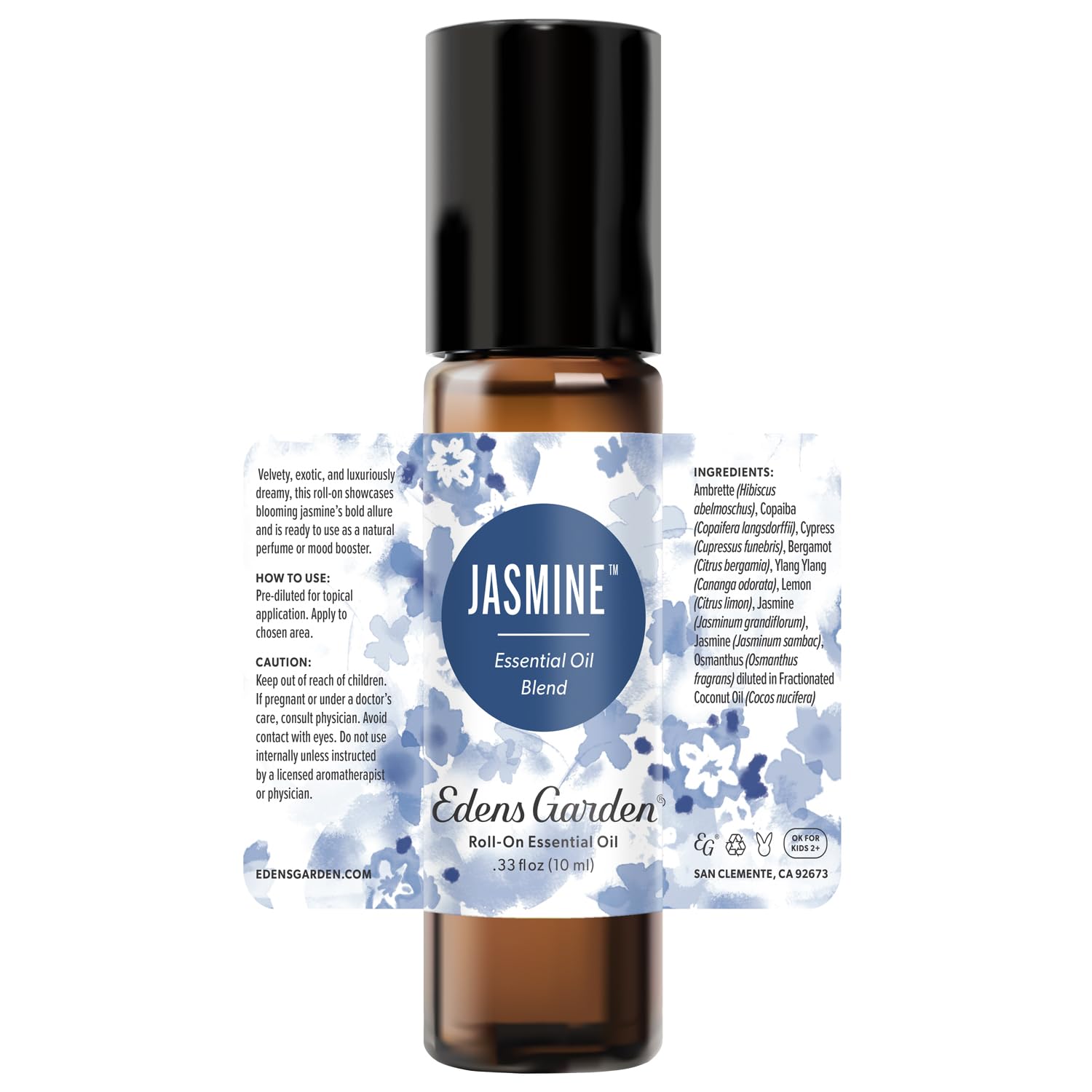 Edens Garden Jasmine Essential Oil Roll-On – Pre-Diluted Floral Blend, 100% Pure Aromatherapy & Natural Perfume, Calming Skin Safe Travel Roll-On, 10 ml (.33 fl oz)