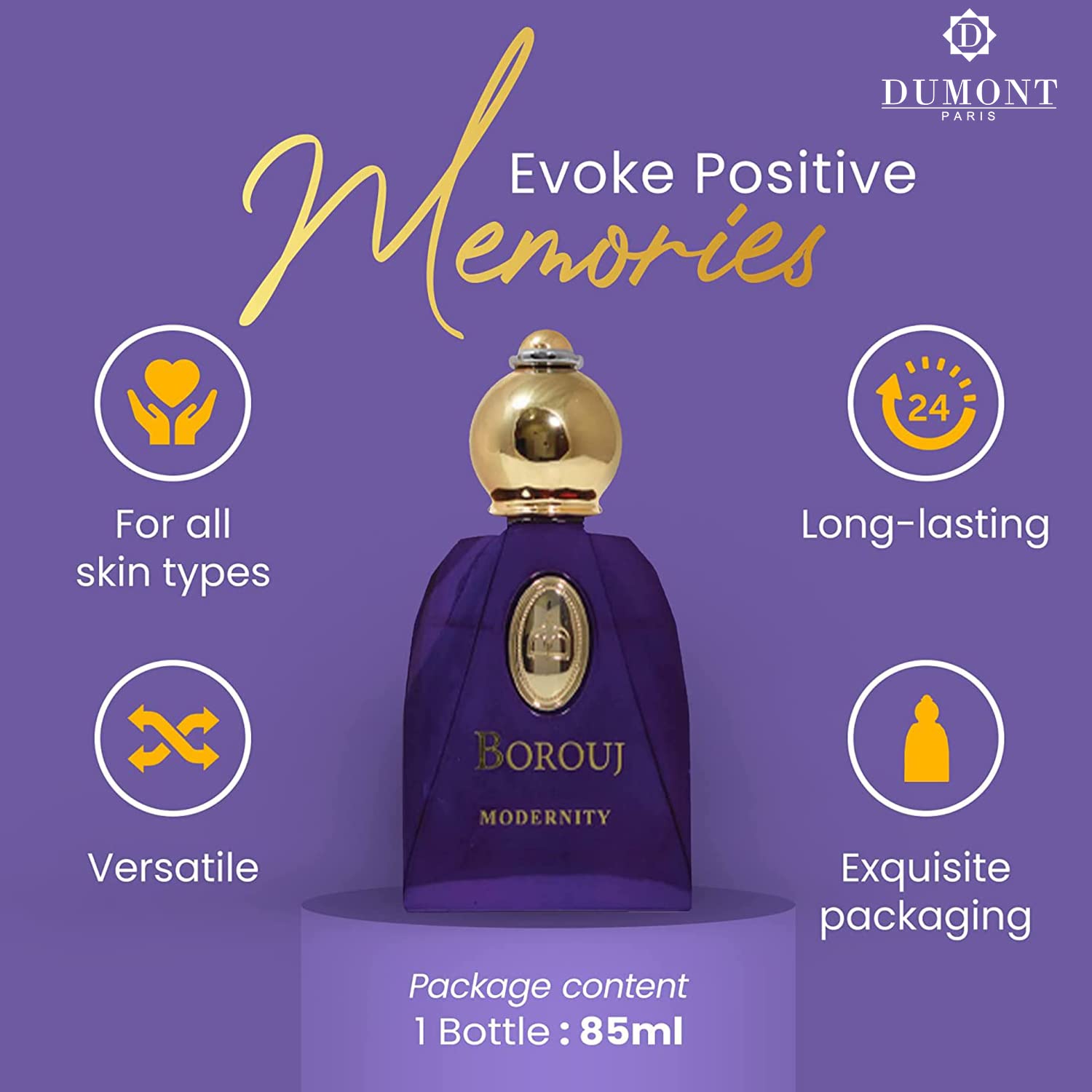 Dumont BOROUJ MODERNITY - 85ml Travel Size - Arabian-Inspired Unisex Perfume for Men & Women - Citrus, Floral, Fruity, Amber & Wood Fragrance - Long Lasting Cologne Mist & Body Spray