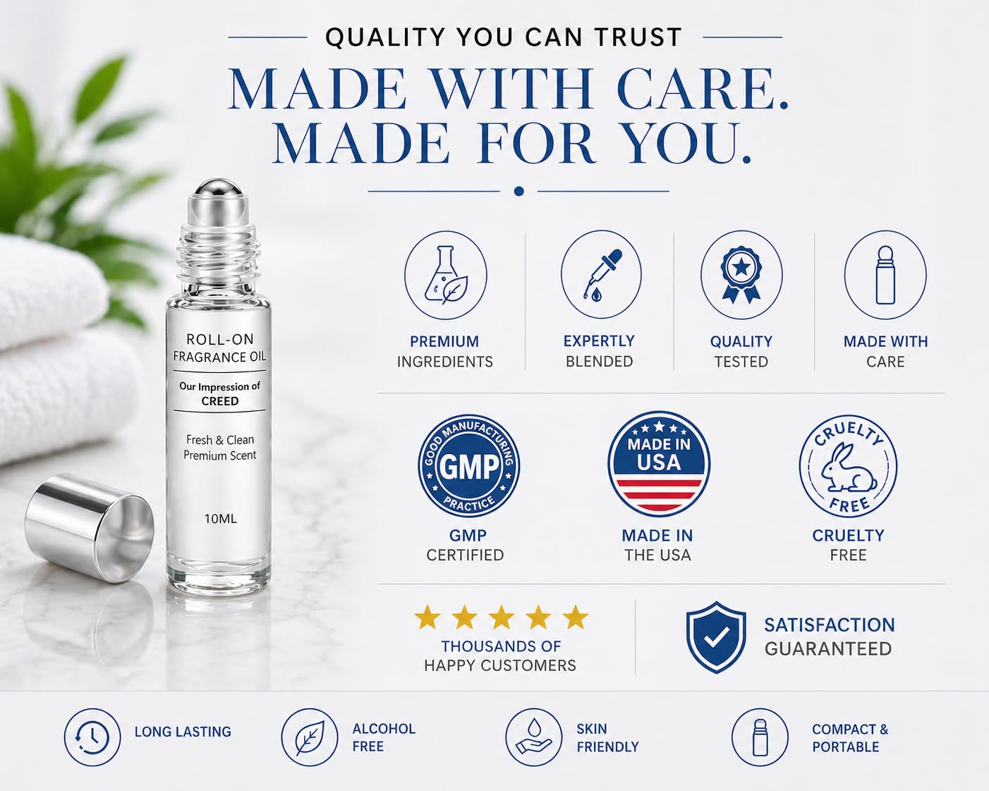 Silver Mountains of Water Creed Type Roll-On Fragrance Oil, Long Lasting Perfume Oil for Men & Women, Alcohol Free, 10ml Glass Bottle