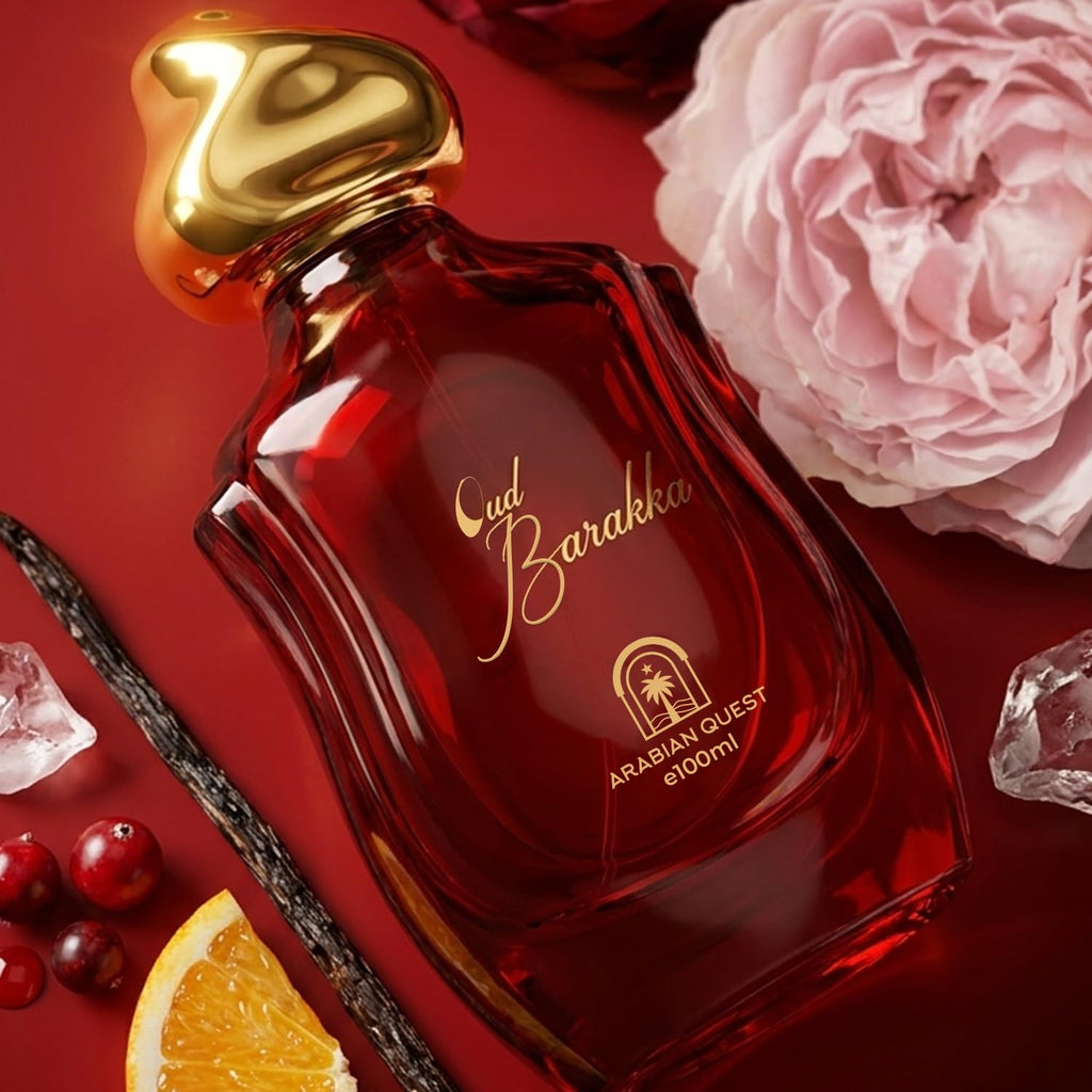 ARABIAN QUEST OUD BARAKKA Extrait de Parfum 100ml (3.3 Fl Oz) | Long-Lasting Niche Unisex Floral Woody Oriental Fragrance with Bulgarian Rose, Guaiac Wood & Agarwood
