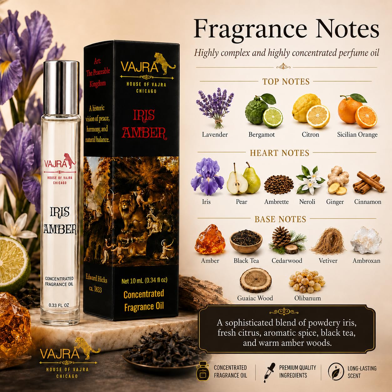 VAJRA IRIS AMBER Highly Concentrated Perfume Roll On Oil Alcohol-Free, Long-Lasting, Travel Size Fragrance Oil 10 ml