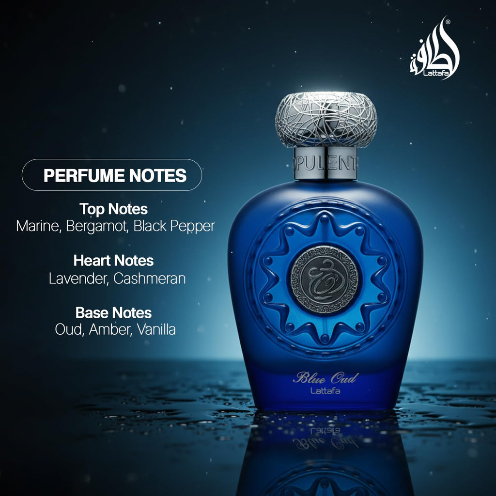 Lattafa Perfumes Blue Oud for Unisex Eau de Parfum Spray, 3.4 Ounce