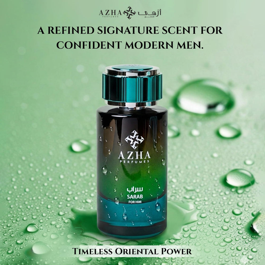 AZHA Sarab For Him Eau De Parfum Spray 100ML (3.4 OZ) Long Lasting Arabian Perfume For Men - A Captivating Fusion of Floral & Woody Notes with Peach & Ambergris Richness - Premium Perfume Men