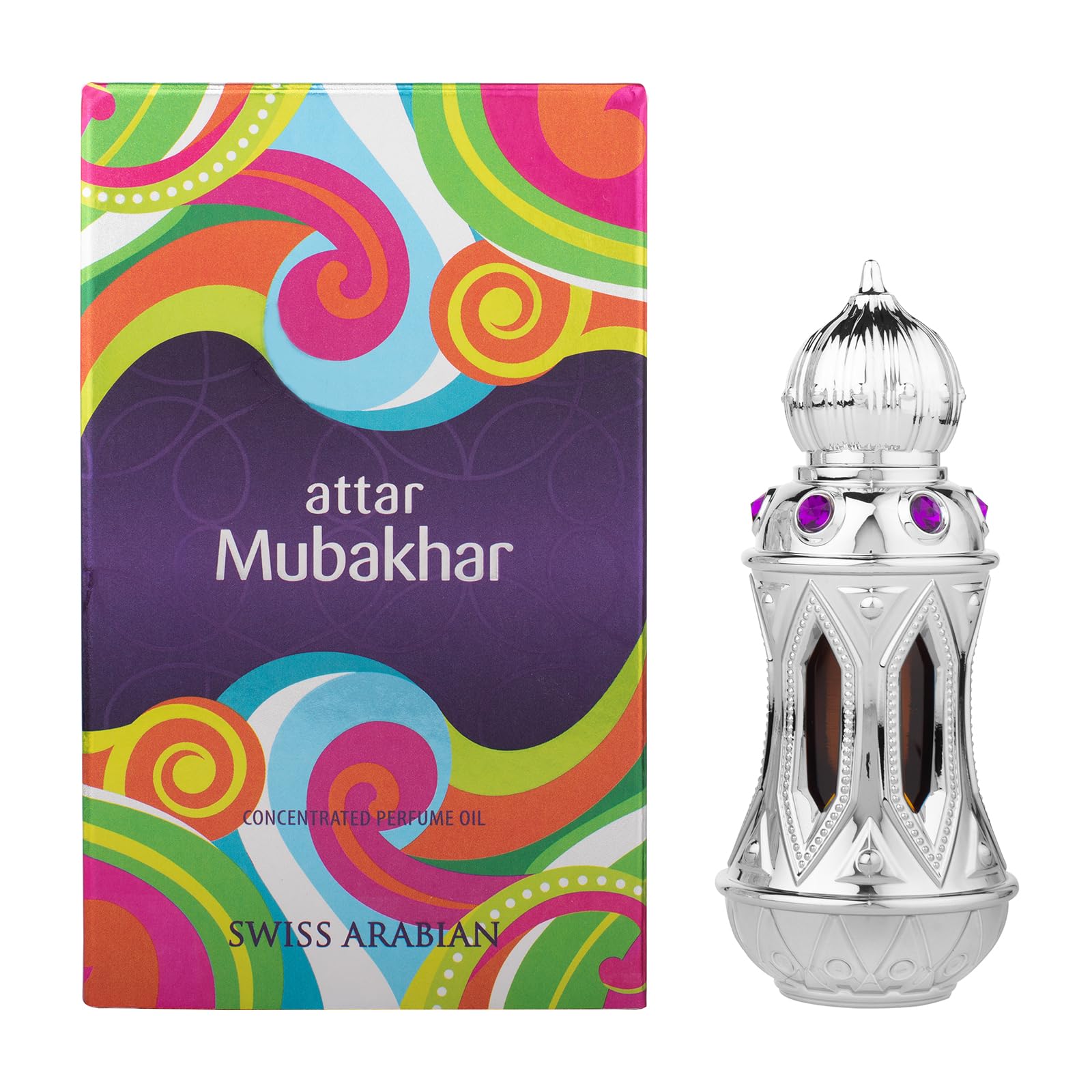 Swiss Arabian Attar Mubakhar - Luxury Products From Dubai - Long Lasting Perfume Oil for Unisex - Blend of Bergamot, Mandarin, Jasmine and Patchouli - Perfect for Date Night or Evening Out - 0.67 oz