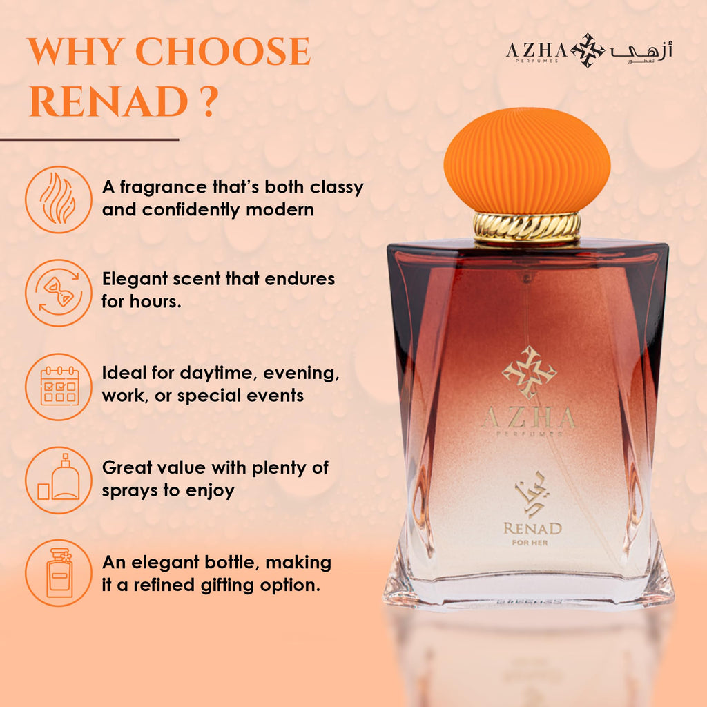 Azha Perfumes Emerald Nebula Renad Eau de Parfum for Women, 3.4 Fl Oz / 100 mL, Long Lasting Arabian Perfume Spray, Fresh Floral Woody Fragrance with Bergamot, Jasmine, Cedarwood, Luxury Scent
