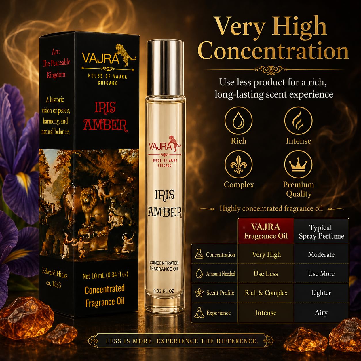 VAJRA IRIS AMBER Highly Concentrated Perfume Roll On Oil Alcohol-Free, Long-Lasting, Travel Size Fragrance Oil 10 ml