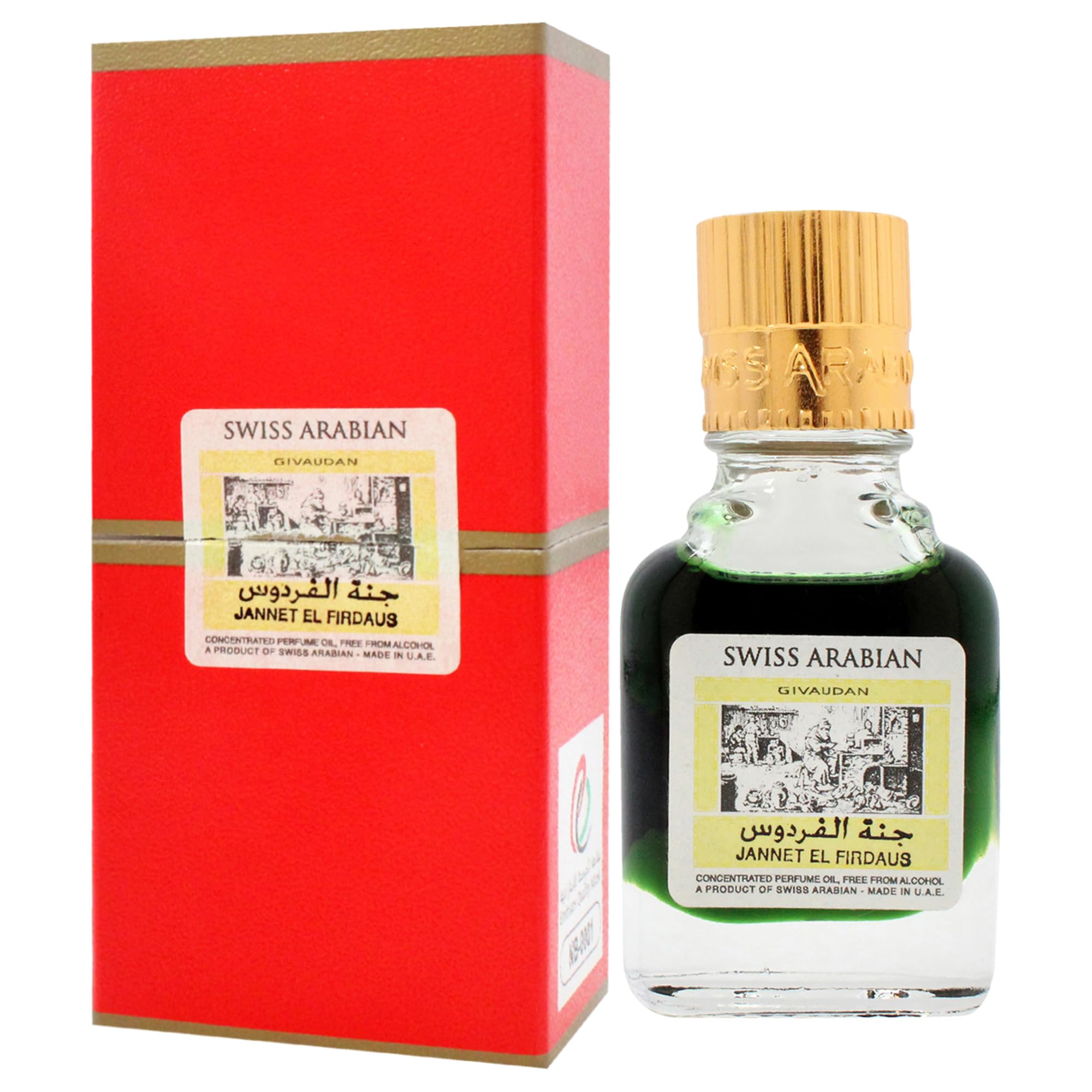 Swiss Arabian Jannet EL Firdaus Red - Luxury Products From Dubai - Long Lasting Perfume Oil for Unisex - Blend of Basil, Bergamot, Jasmine and Musk - Perfect for Date Night or Evening Out - 0.3 oz