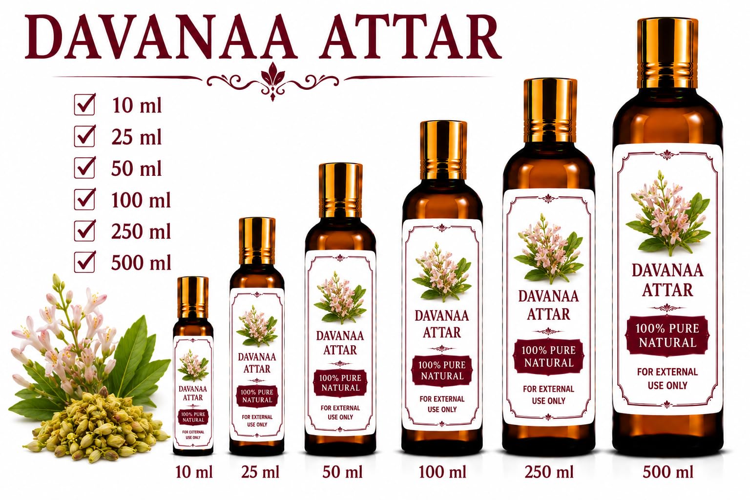 Ganesha Arts Davanaa Attar Perfume Oil | Premium Alcohol Free Fragrance, 10 ML