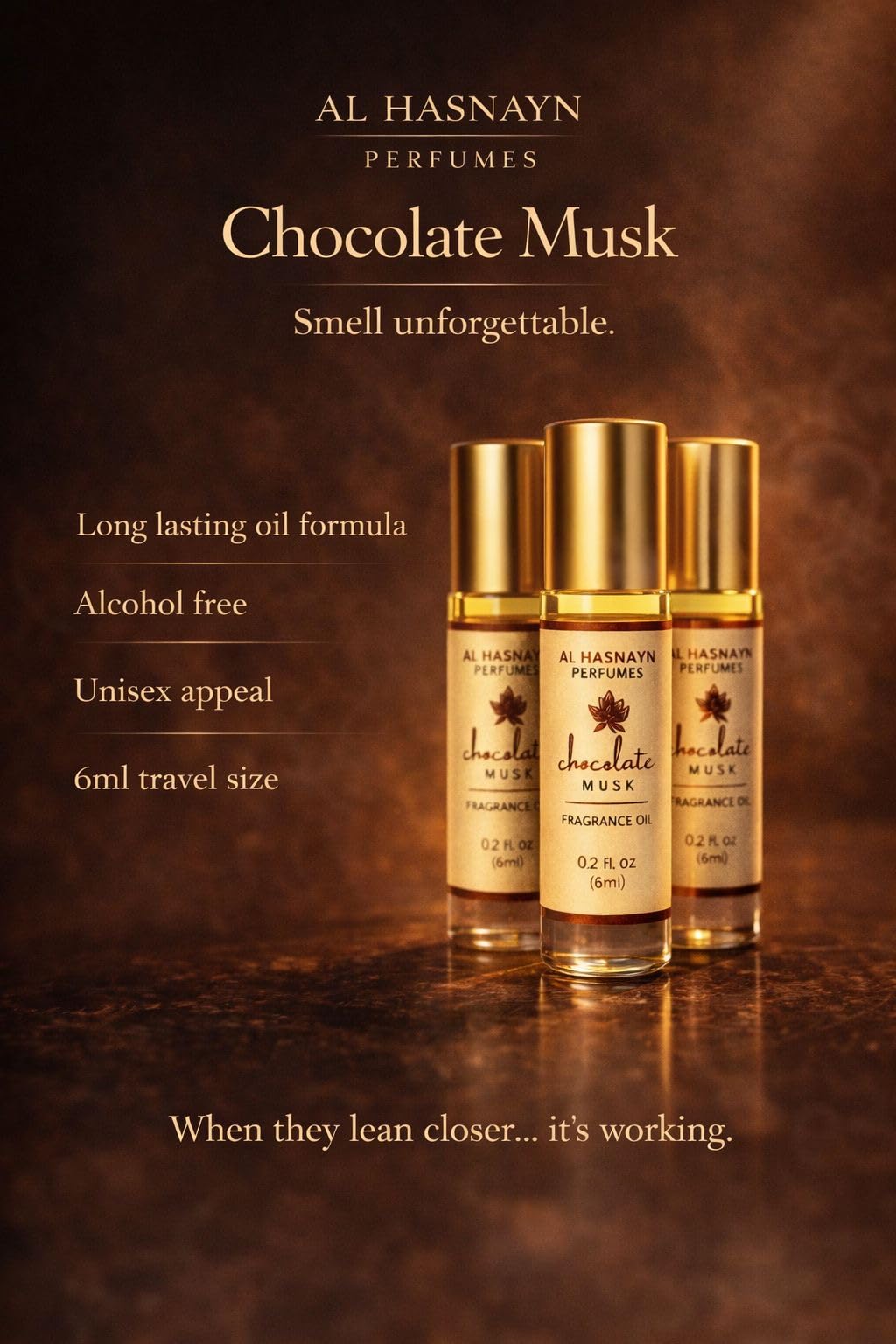 AL-HASNAYN Chocolate musk Fragrance Oil Roll-On Perfume 0.20 fl oz(6ml) |Rollerball perfume |Alcohol free| Long Lasting | Gifts for men women|