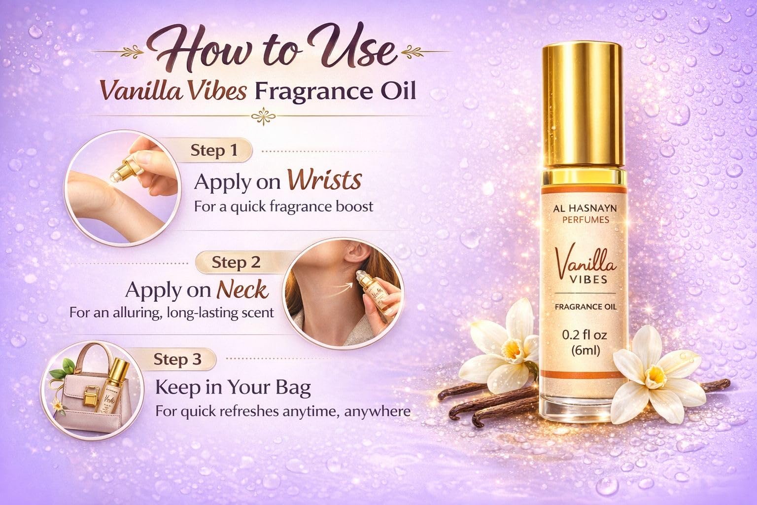 AL HASNAYN Vanilla vibes Fragrance Oil Roll-On Perfume 6ML 0.20 fl oz |Rollerball perfume |Alcohol free| Long Lasting | Gifts for men women|