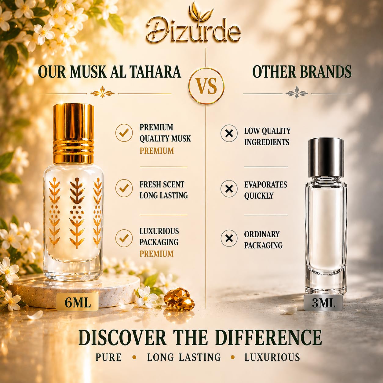 Dizurde Pack of 12 Musk Al Tahara 6mL | White Musk Perfume for Women | Egyptian Musk Oil Arabian Perfume | Soft Skin Scent for Everyday Wear & Layering