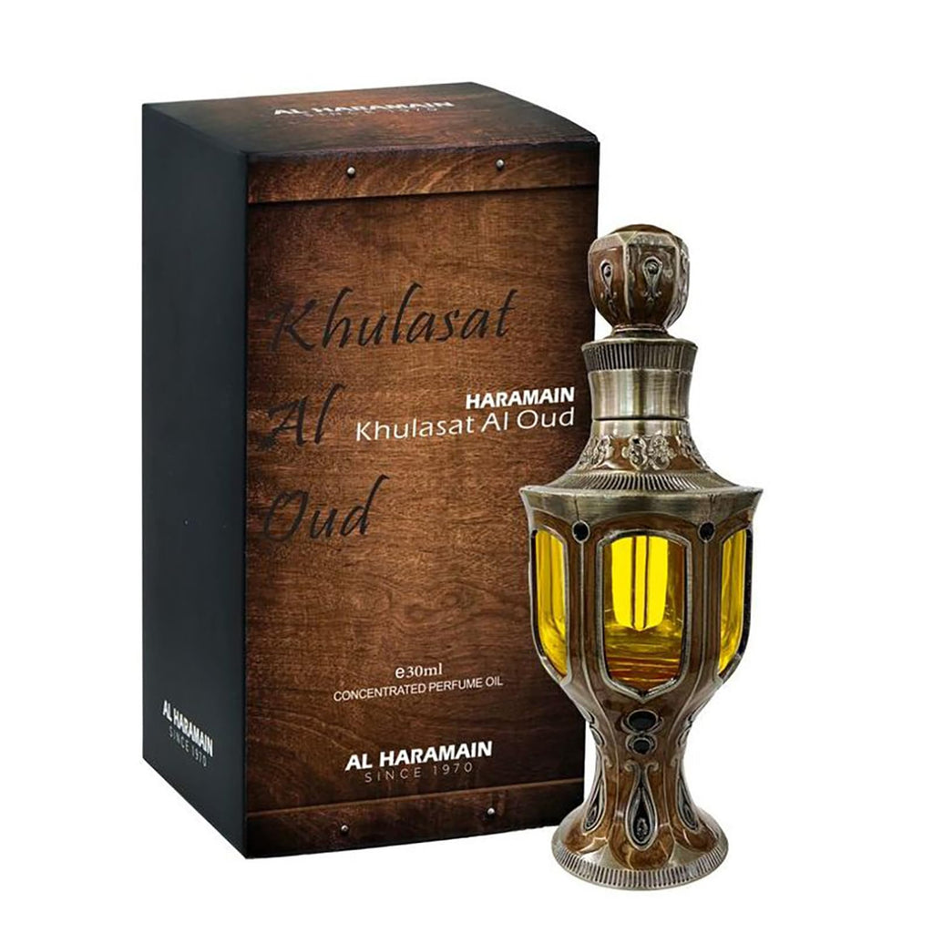 Al Haramain Khulasat Al Oud - Warm and Woody Perfume Oil for Women and Men - Oud Perfume with Rosy, Citrus, and Incense - Fragrance Oil - 1.01 oz