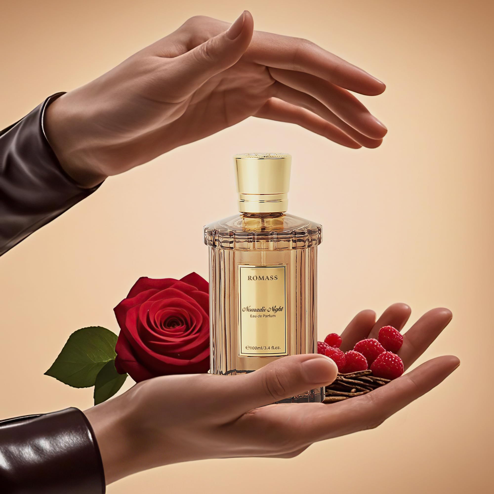 ROMASS Nomadic Night Long Lasting Unisex Oud Perfume - 3.4oz/100ml Eau de Parfum, Warm Woody Scent with Smoked Oud, Desert Sage, Rose & Raspberry, Gift for Men Women