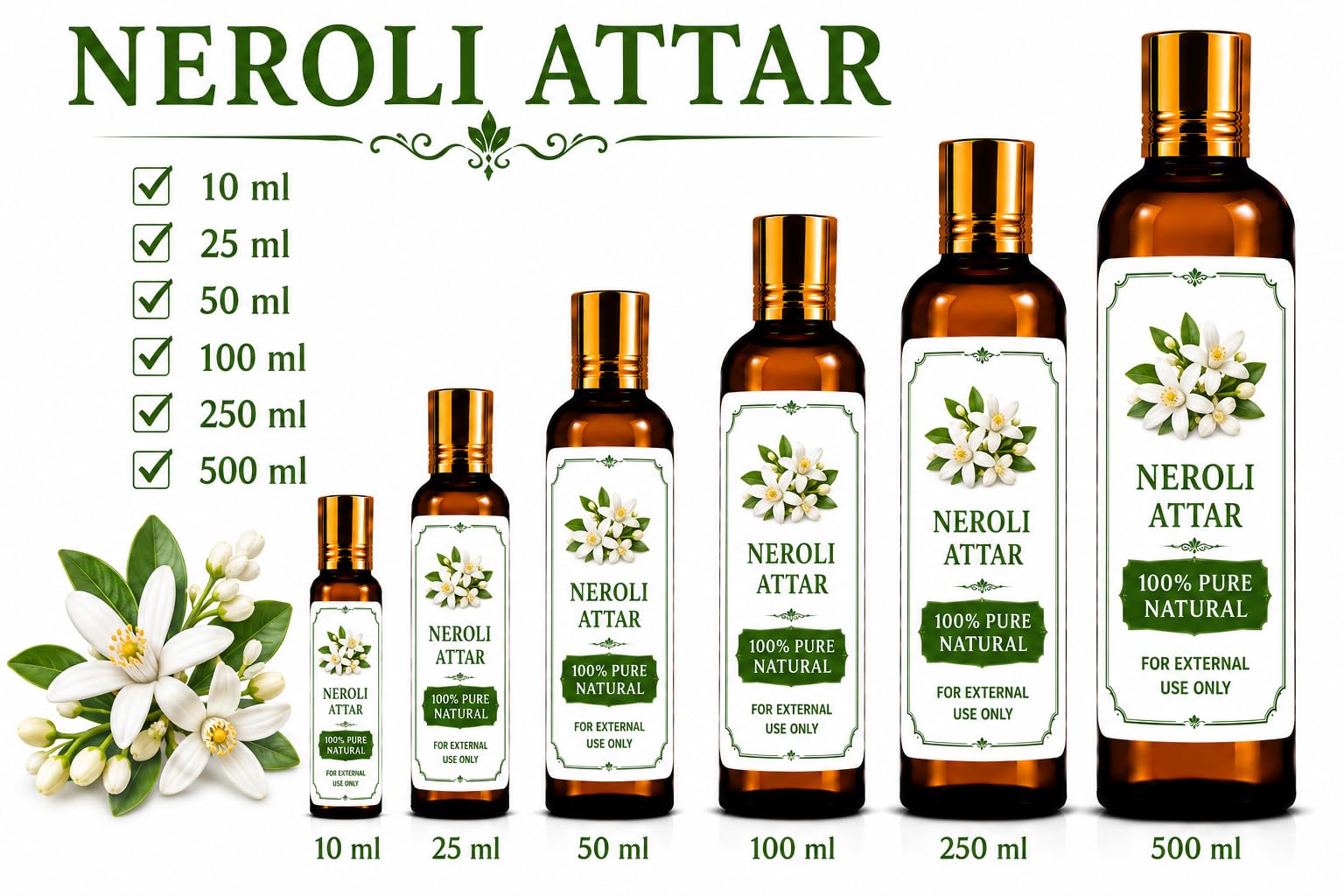 Ganesha Arts Neroli Attar Perfume Oil | Premium Alcohol Free Fragrance, 10 ML