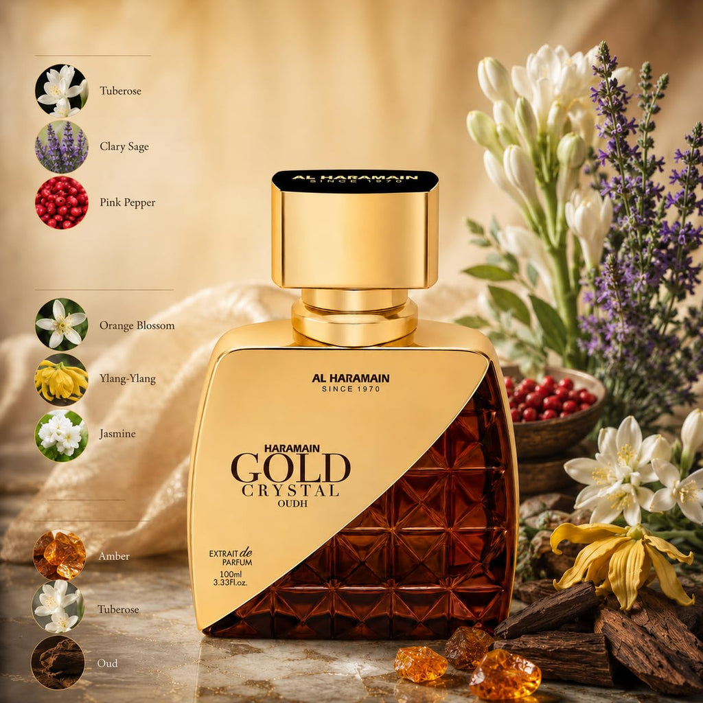 Al Haramain Gold Crystal Oudh Extrait de Parfum Spray for Men, 3.4 Ounce