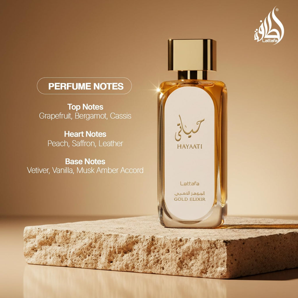 Lattafa Hayaati Gold Elixir Eau De Parfum Spray for Unisex, 3.4 Ounce
