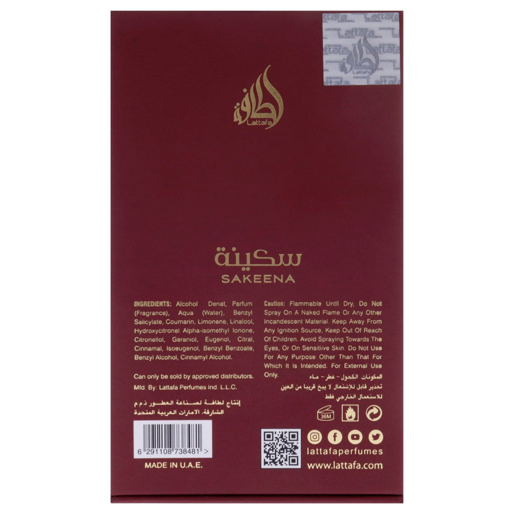 Lattafa Sakeena for Unisex - 3.4 oz EDP Spray