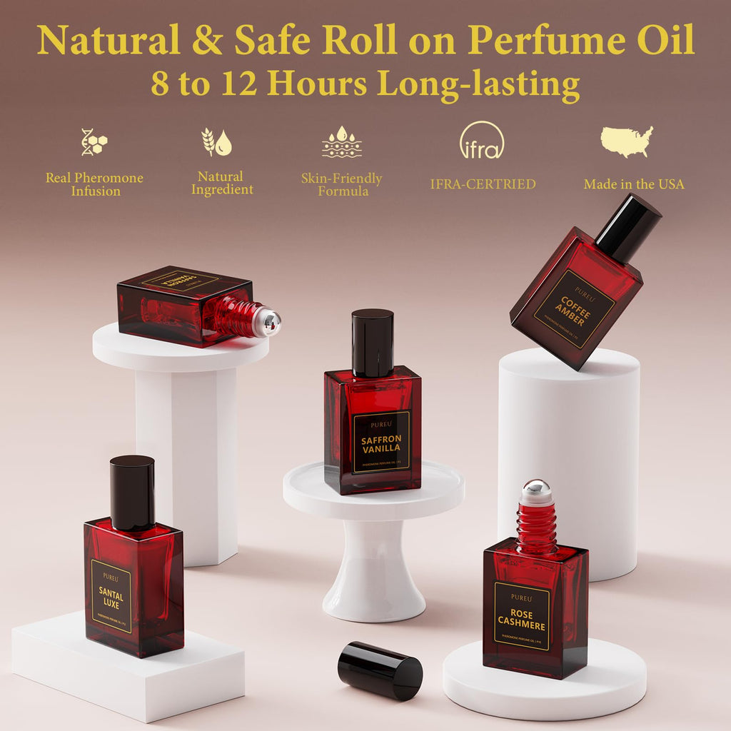 2 Pack Roll On Perfume Oil Pheromones Perfumes for Women, 0.34FL OZ/10ML Travel Size, Essential Oil Fragrance, Santal Luxe Scents Long Lasting Eau De Parfum, Made in USA