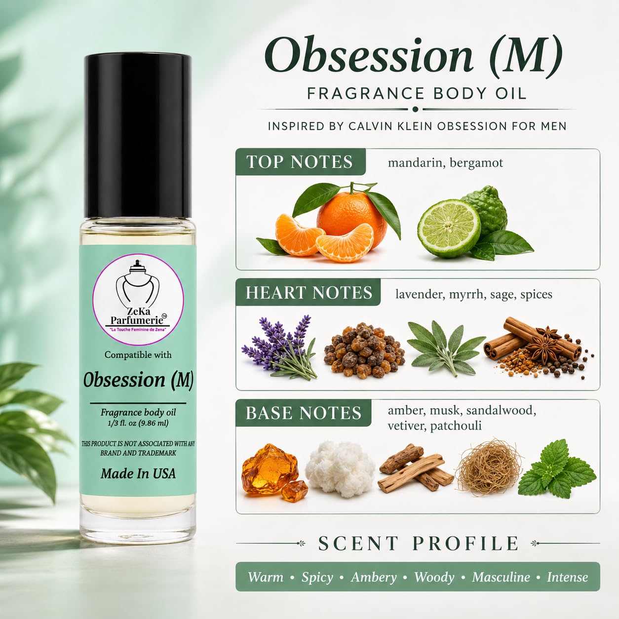 ZEKA PARFUMERIE Ombre Nomade Perfume Oil | Long-Lasting Unisex Fragrance Body Oil | Alcohol-Free Roll-On | 1/3 Fl Oz (9.86 mL) Made in USA