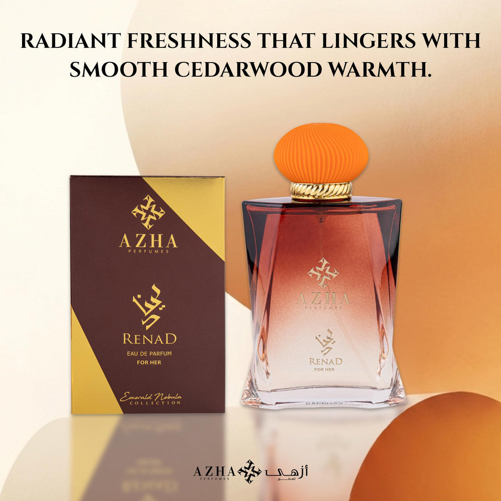 Azha Perfumes Emerald Nebula Renad Eau de Parfum for Women, 3.4 Fl Oz / 100 mL, Long Lasting Arabian Perfume Spray, Fresh Floral Woody Fragrance with Bergamot, Jasmine, Cedarwood, Luxury Scent