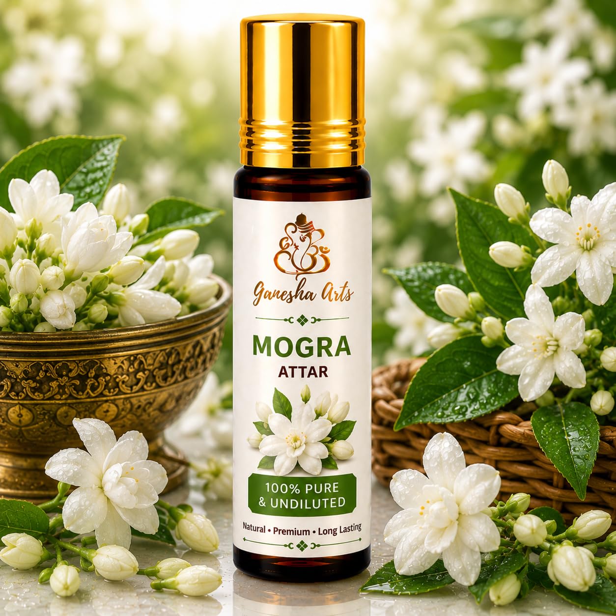Ganesha Arts Mogra Attar Perfume Oil | Premium Alcohol Free Fragrance, 10 ML