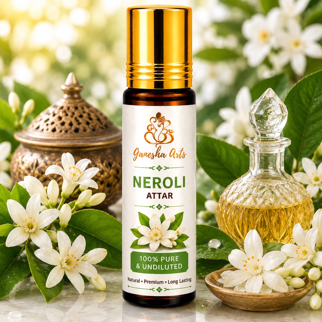 Ganesha Arts Neroli Attar Perfume Oil | Premium Alcohol Free Fragrance, 10 ML