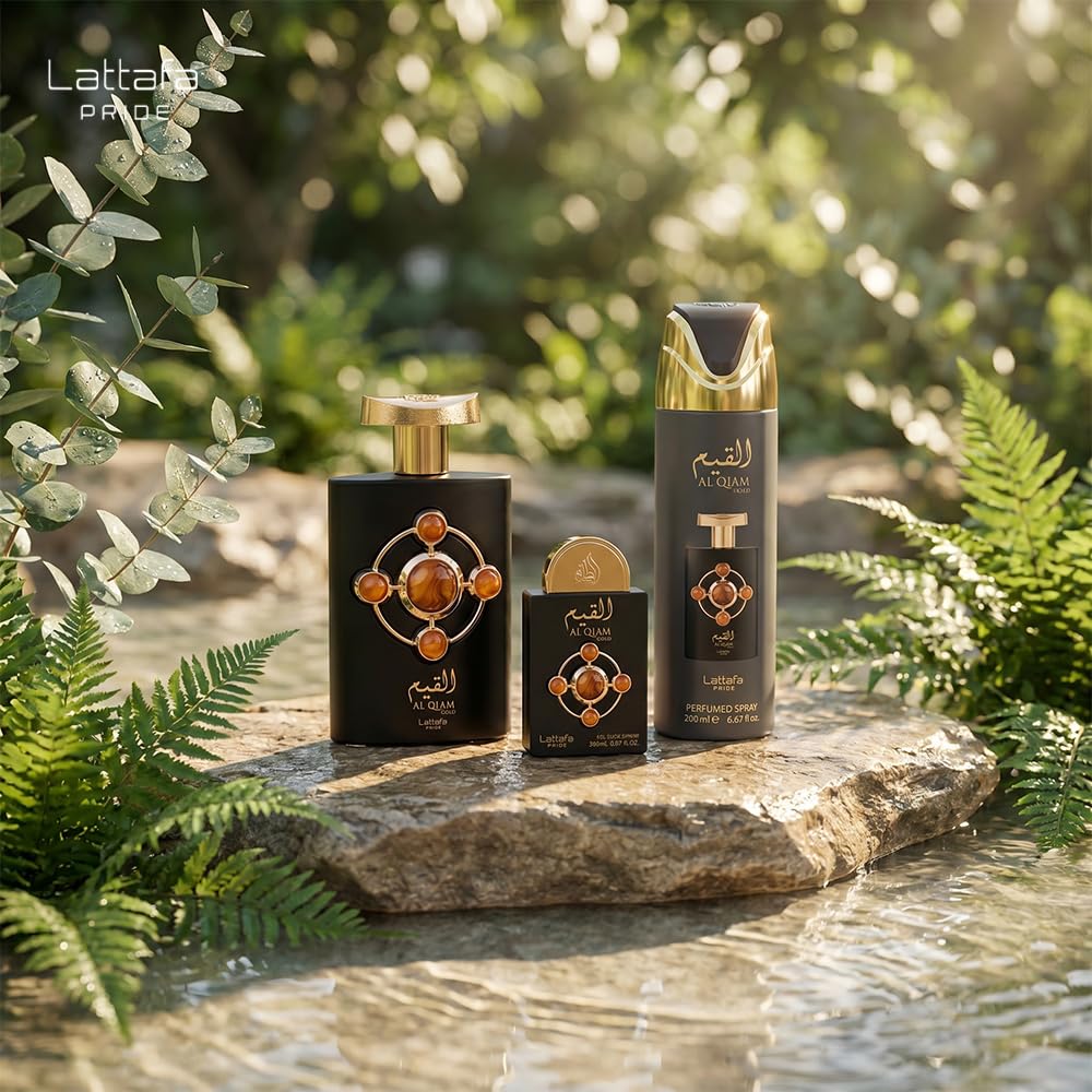 Lattafa Pride - Al Qiam Gold for Men - 3 Pc Gift Set 3.4oz EDP Spray, 6.67oz Perfumed Body Spray, 0.67oz EDP Spray