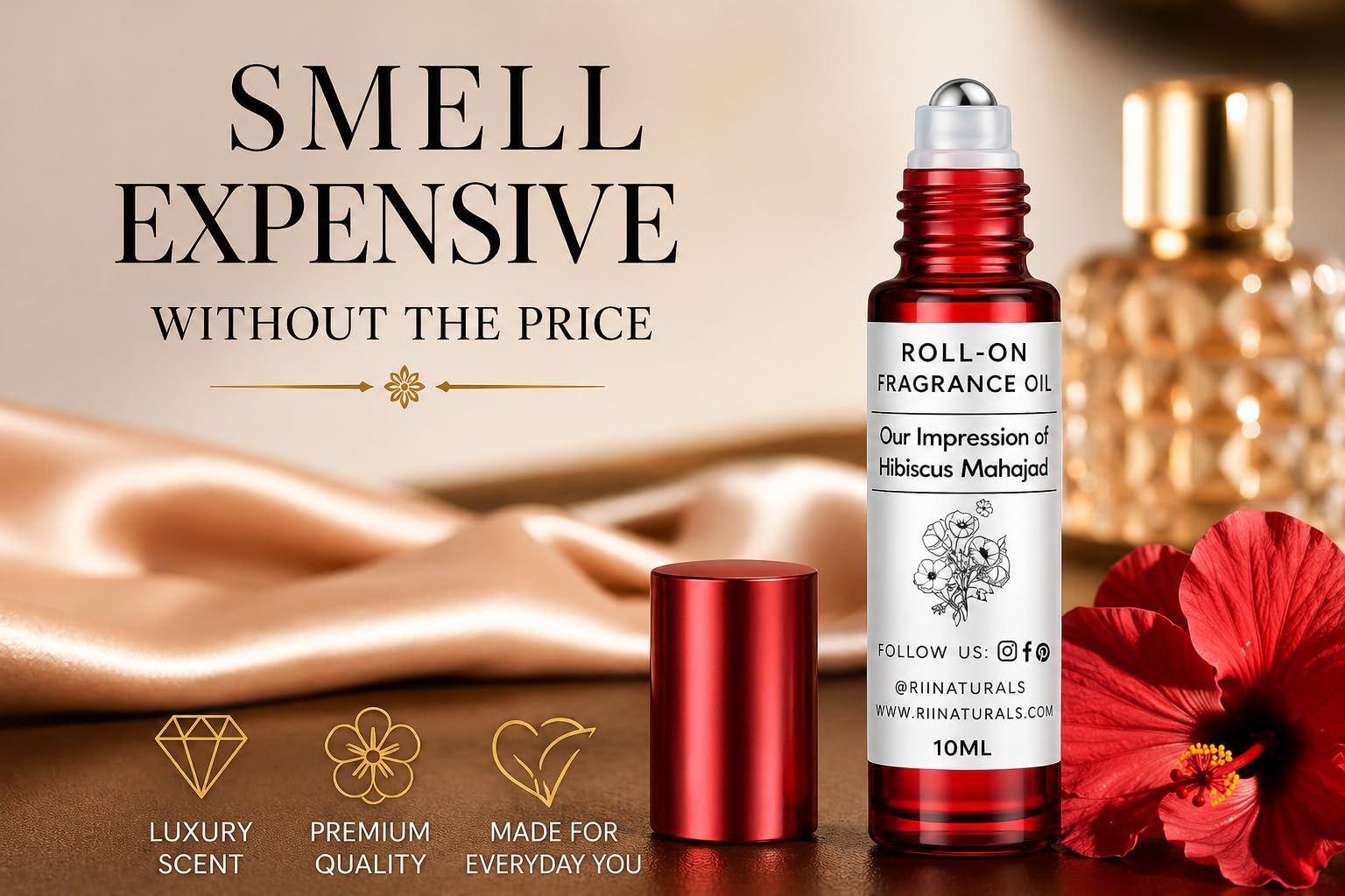Rii Naturals Hibiscus Mahajad Type Roll-On Perfume Fragrance Oil, 10ML Glass Bottle