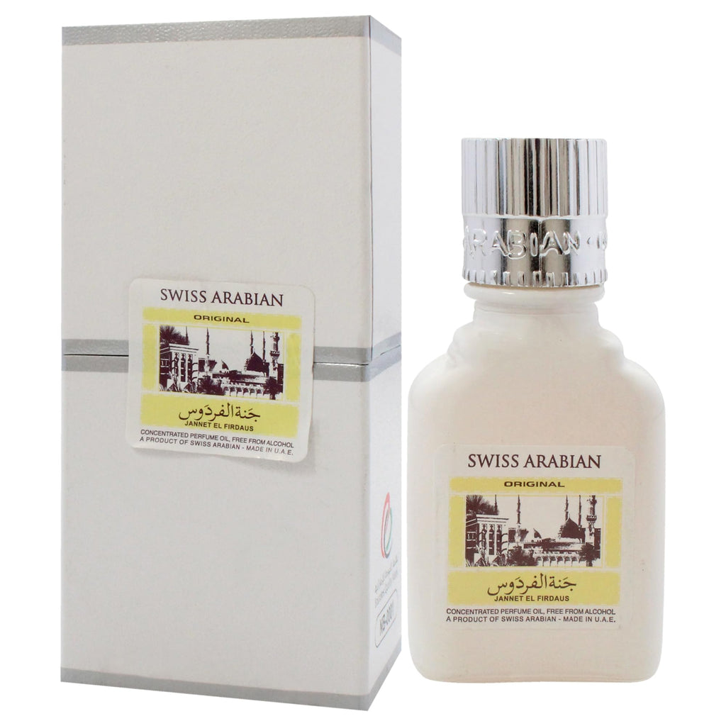 Swiss Arabian Jannet EL Firdaus White - Luxury Products From Dubai - Long Lasting Perfume Oil for Unisex - Blend of Basil, Bergamot and Sandalwood - Perfect for Date Night or Evening Out - 0.3 oz