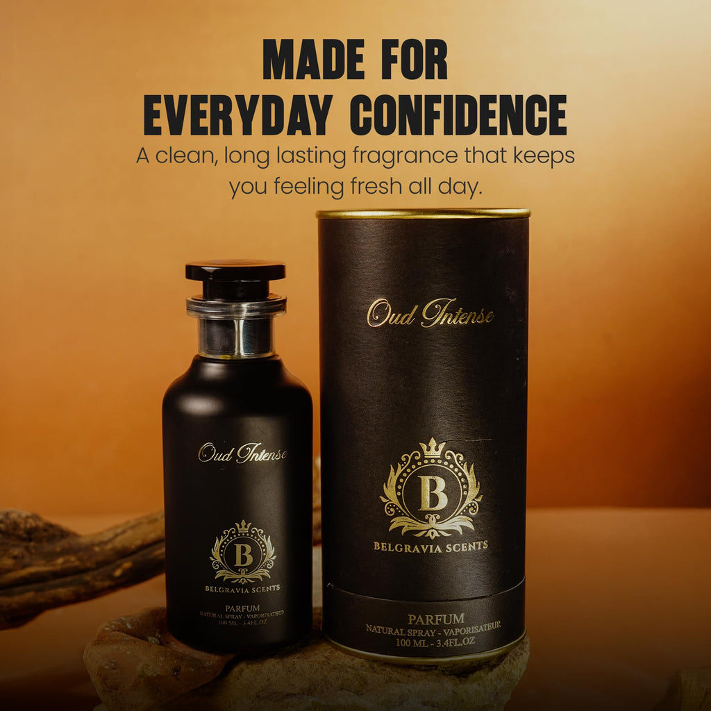 Belgravia Scents Oud Intense Unisex Eau De Parfum 100ml (3.4 oz) - Long-Lasting Fragrance For Men & Women Premium Oil-Based Saffron Cologne With Oud & Rose Luxury Arabian Perfume EDP