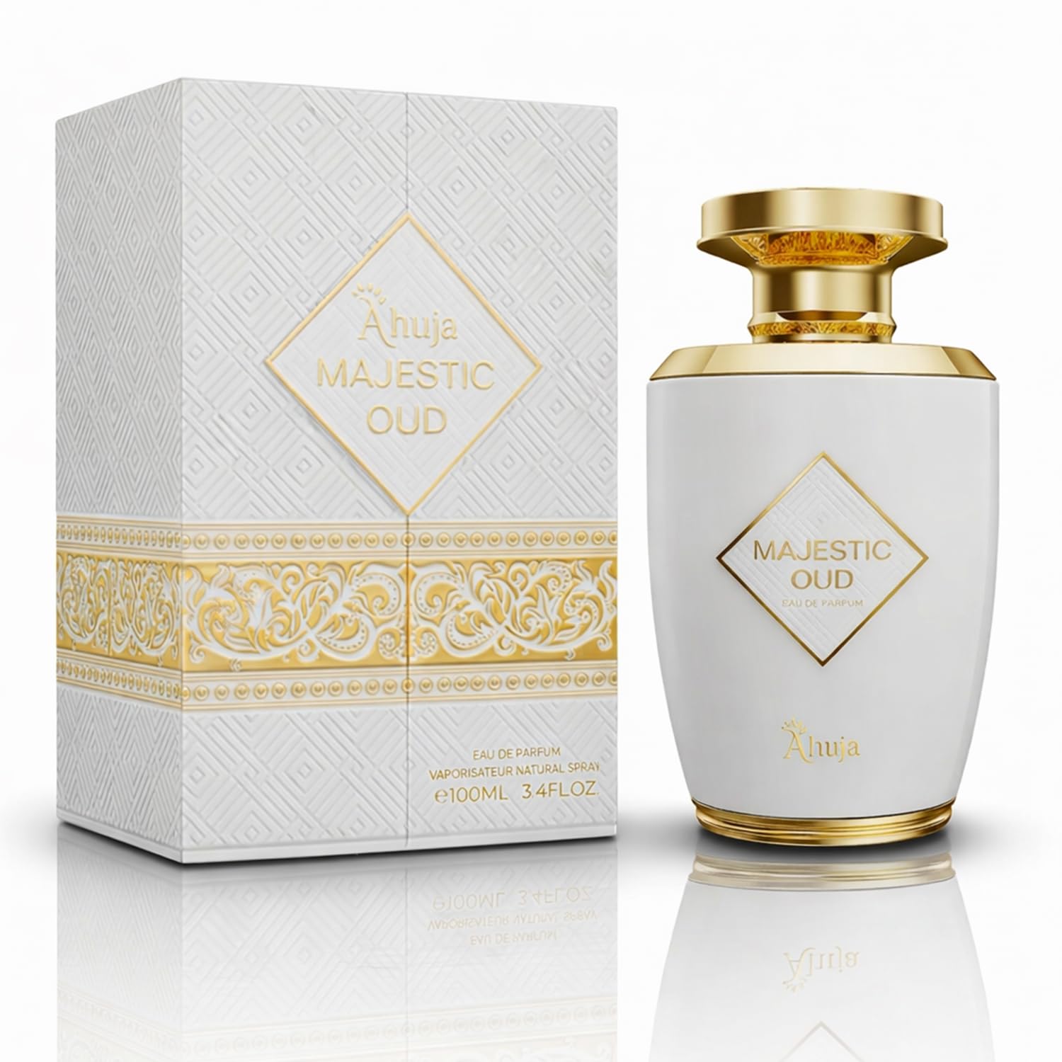AHUJA Majestic Oud Eau De Parfum 3.4 fl oz – Unisex Perfume for Men & Women, Long Lasting Luxury Fragrance with Oud, Vanilla, Raspberry, Rose, Peony, Patchouli & Woody Notes – Elegant Gift Scent