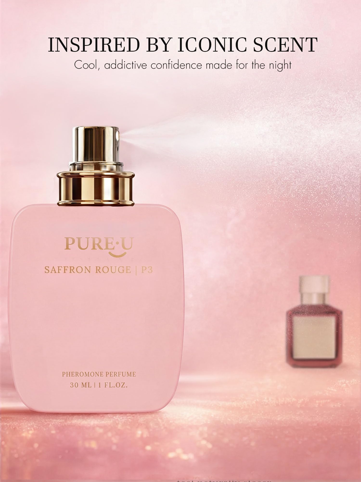 PUREU Pheromone Perfume for Women - Long Lasting Saffron Amber & Cedarwood Sophisticated Scent, Luxury Concentrated Extrait de Parfum Spray Oil, Portable Size Signature Scent, 1 fl oz (30ML)