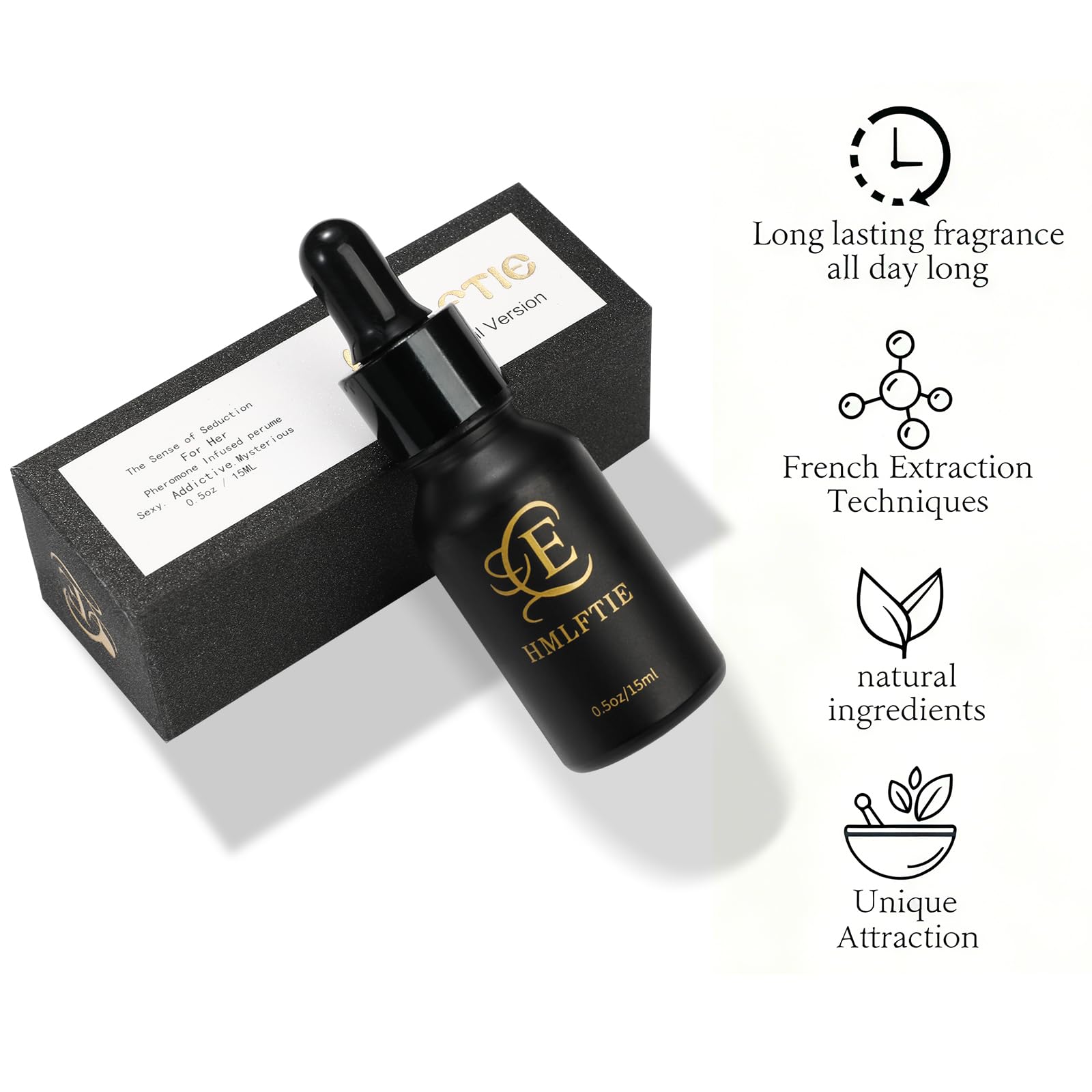 HMLFTIE Women's Natural Pheromone Perfume Oil, Sweet Rose & Jasmine Fragrance, Long-Lasting Alcohol-Free, 0.5 fl oz Travel Size, Vegan & Cruelty-Free