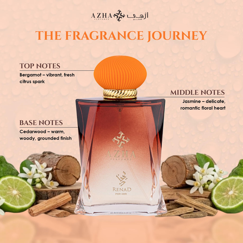 Azha Perfumes Emerald Nebula Renad Eau de Parfum for Women, 3.4 Fl Oz / 100 mL, Long Lasting Arabian Perfume Spray, Fresh Floral Woody Fragrance with Bergamot, Jasmine, Cedarwood, Luxury Scent