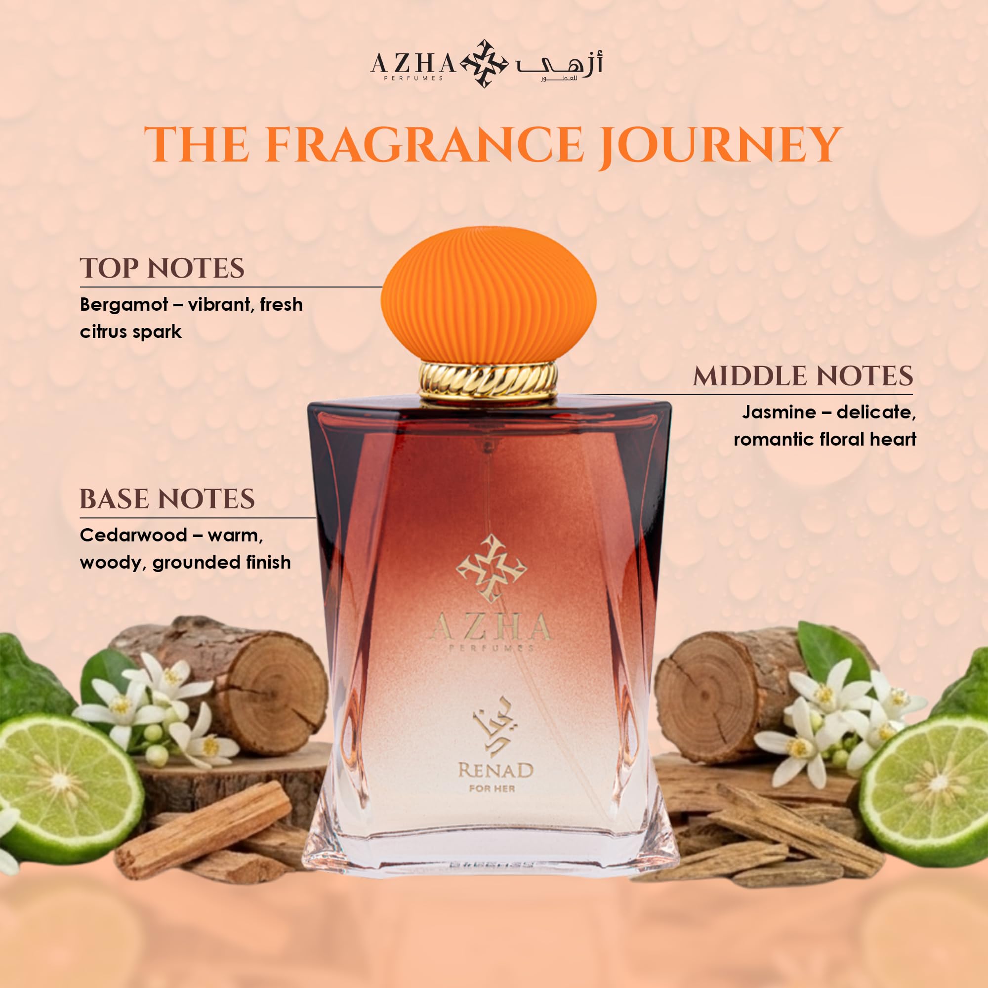 Azha Perfumes Emerald Nebula Renad Eau de Parfum for Women, 3.4 Fl Oz / 100 mL, Long Lasting Arabian Perfume Spray, Fresh Floral Woody Fragrance with Bergamot, Jasmine, Cedarwood, Luxury Scent