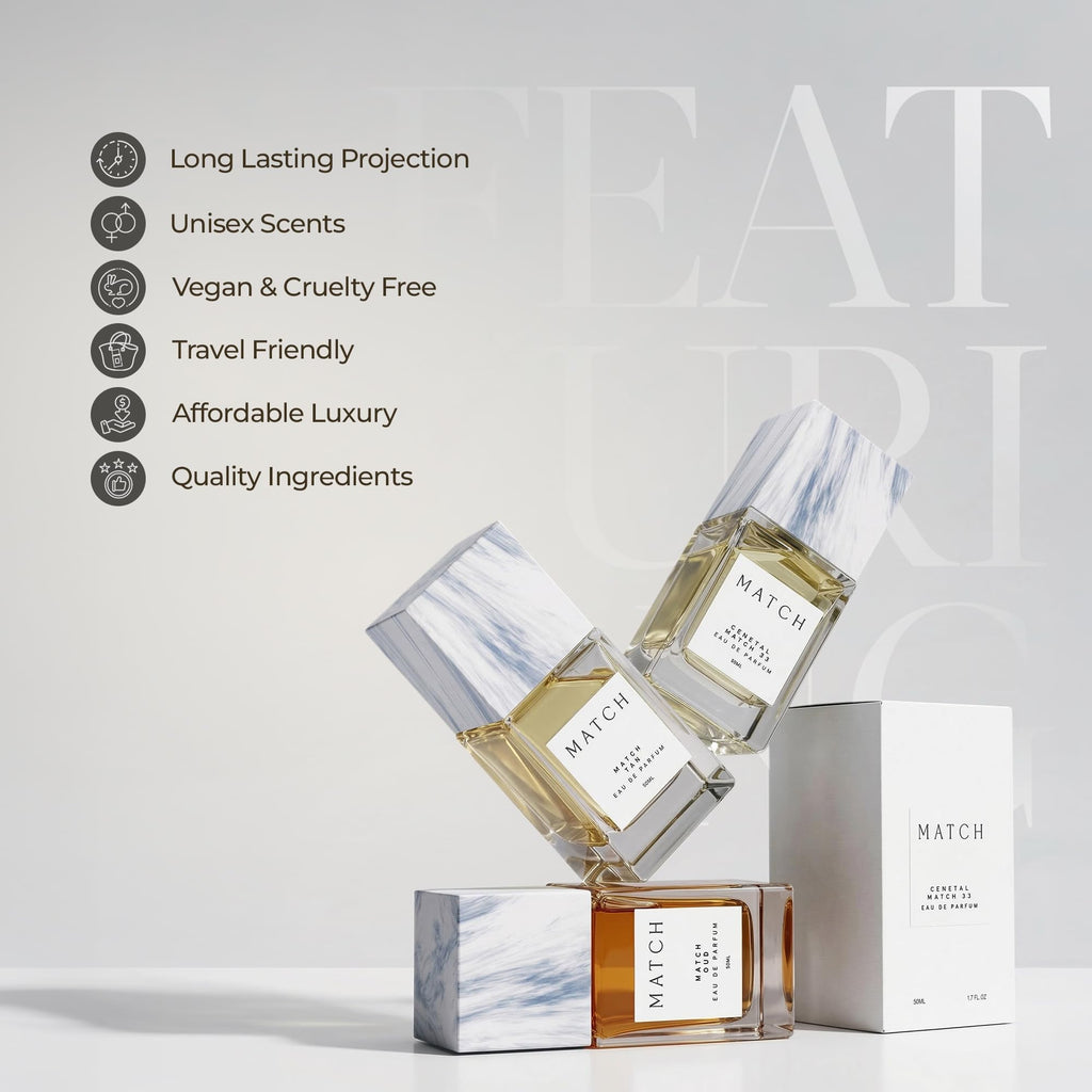 Match Oud Eau de Parfum - Luxury Oud Perfume with Citrus, Turkish Rose & Saffron - Amber, Leather & Vanilla Notes, Long Lasting Bold Fragrance for Men & Women 50 ml / 1.7 oz