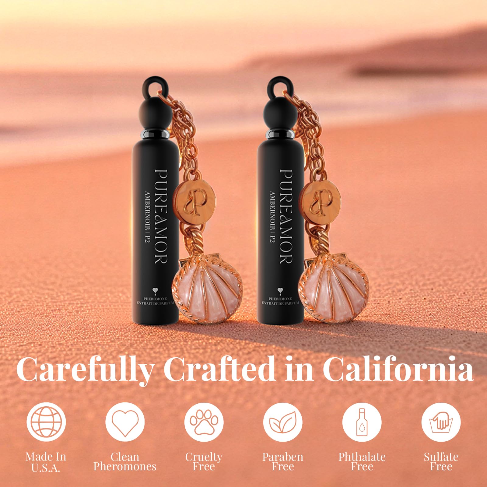 PUREAMOR Pheromone Perfume for Women, Amber Noir 2-Pack Keychain Perfume – Bold Gourmand Scent with Coffee, Vanilla & Jasmine, Long Lasting Extrait de Parfum, 0.07 oz / 2 ml Each