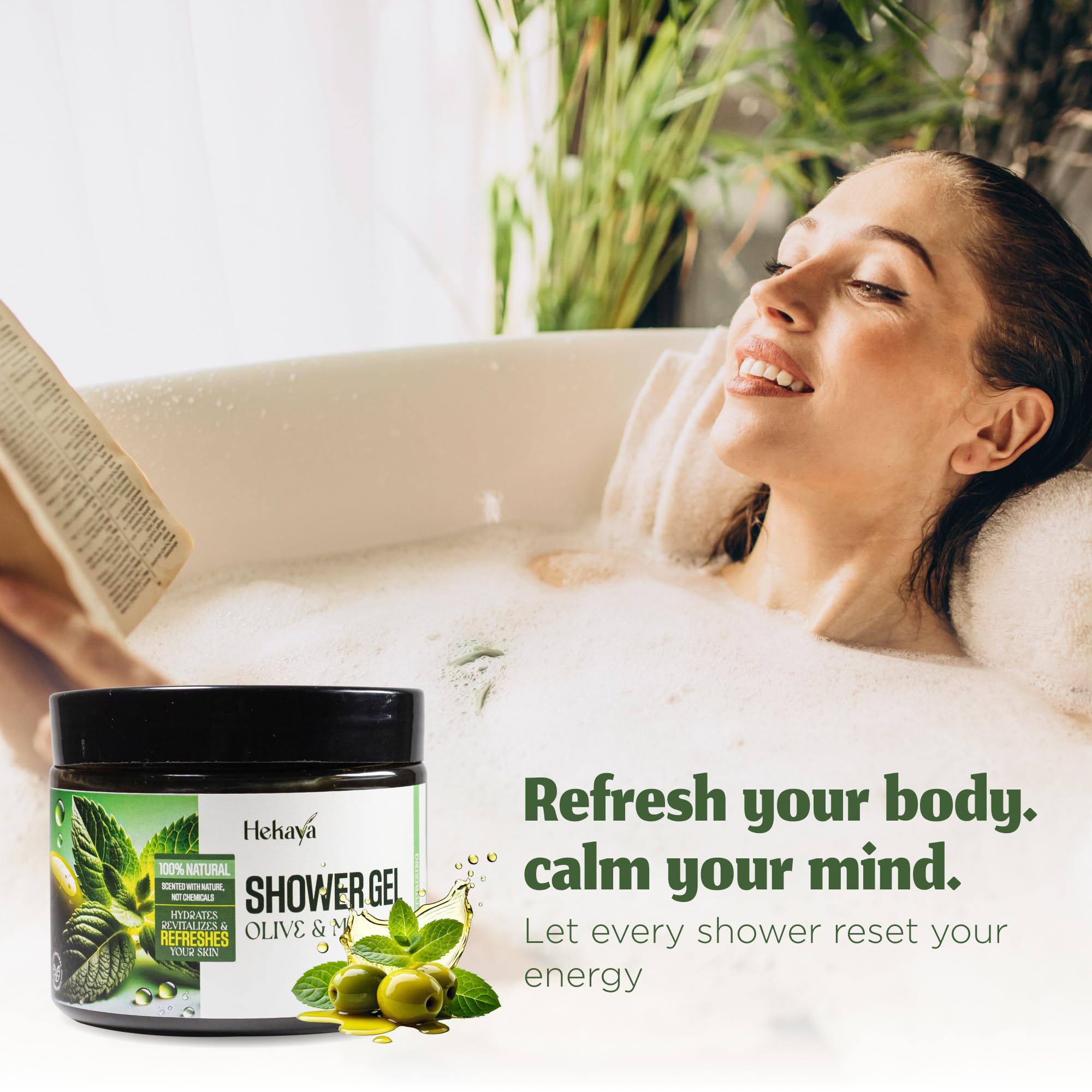 Hekaya Olive Oil & Mint Body Scrub – 14 oz | Deep Exfoliating & Hydrating Scrub for Dry Skin | Refreshing Mint Aroma | Natural Body Exfoliator for Women & Men
