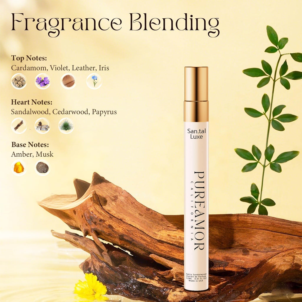 PUREAMOR Pheromones Perfumes Oil Spray for Women and Men, Long Lasting Extrait de Parfum - Woody Spicy Sandalwood & Soft Leather Scent, Compliment-Worthy Purse Fragrance Gift, Made in USA, 0.41 FL.OZ