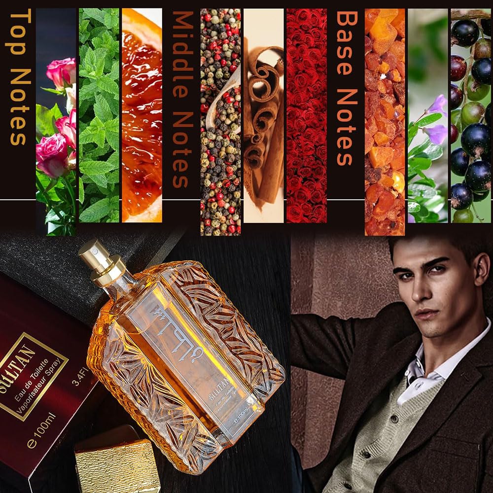 AJIEDSBHI Dubai Perfume for Men - Sultan Gold Perfume Oil, 3.4 Fl.oz Elegant & Long Lasting Scent, Exotic Arabian Perfume Oil Spray for Men (Red box)