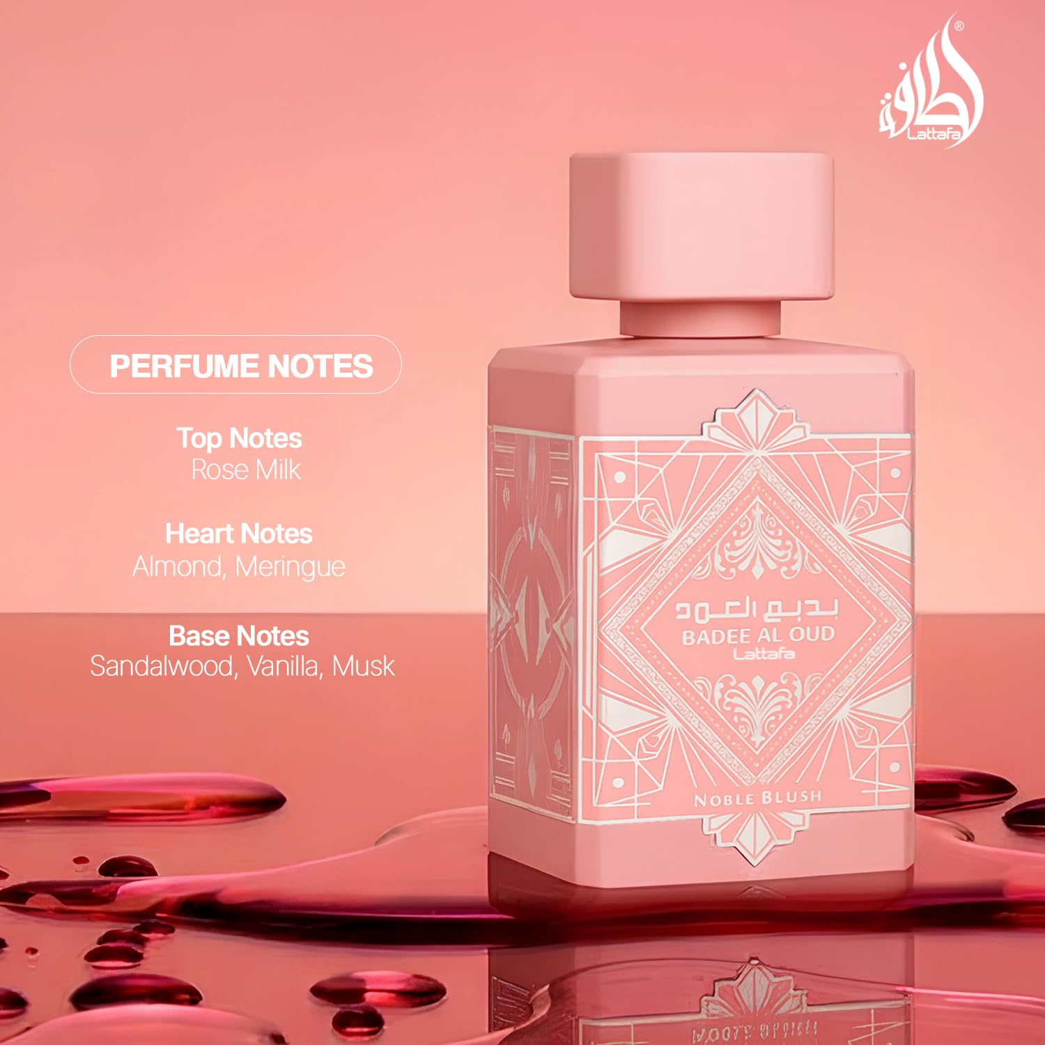 Lattafa Bade'e Al Oud Noble Blush for Unisex Eau de parfum Spray, 3.4 Ounce / 100 Ml