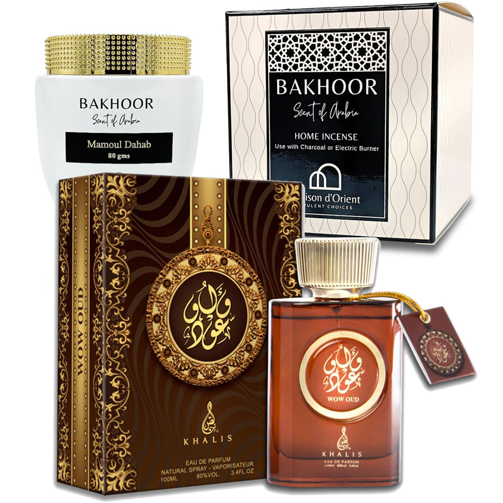 Bakhoor Mamoul 80g and Wow Oud Perfume (3.4oz / 100 mL) Spray