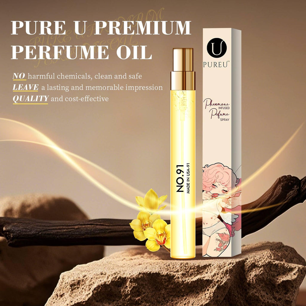 PUREU Pheromone Perfumes Oils for Women，Feromonas Perfumes for Men, Long Lasting Body Oil Fragrance Cologne Wife Christmas Gift Ideas Travel Size 0.4 oz/12 mL (Amber Vanilla)