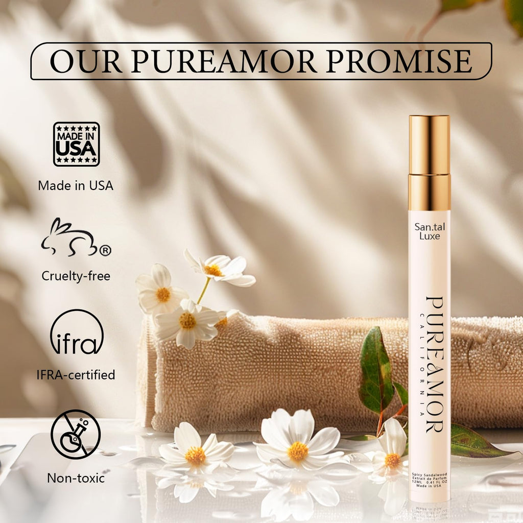 PUREAMOR Pheromones Perfumes Oil Spray for Women and Men, Long Lasting Extrait de Parfum - Woody Spicy Sandalwood & Soft Leather Scent, Compliment-Worthy Purse Fragrance Gift, Made in USA, 0.41 FL.OZ