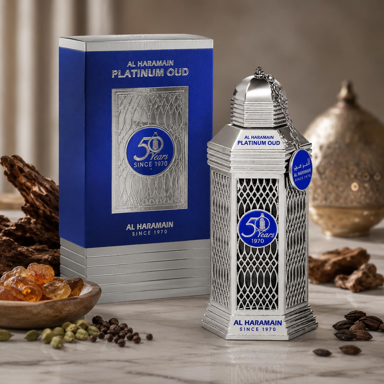 Al Haramain 50 Years Platinum Oud for Unisex Eau de Parfum Spray, 3.4 Ounce Limited Edition